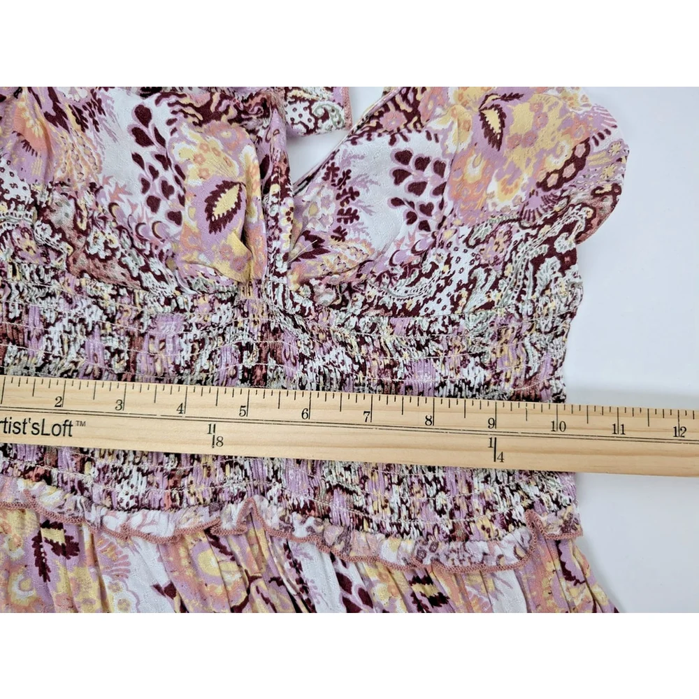 Free People Let's Smock About It Maxi Dress XS Pink Multi Boho Festival Beach